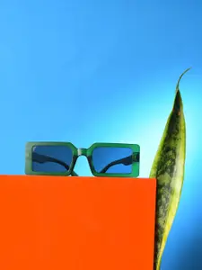 HAUTE SAUCE by  Campus Sutra HAUTE SAUCE by Campus Sutra Women Black Lens & Green Rectangle Sunglasses with Polarised Lens