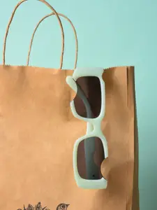 HAUTE SAUCE by  Campus Sutra HAUTE SAUCE by Campus Sutra Women Black Lens & Green Rectangle Sunglasses with UV Protected Lens