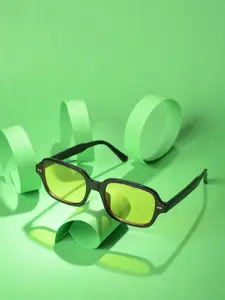 HAUTE SAUCE by  Campus Sutra HAUTE SAUCE by Campus Sutra Women Yellow Lens & Black Oval Sunglasses with Polarised Lens