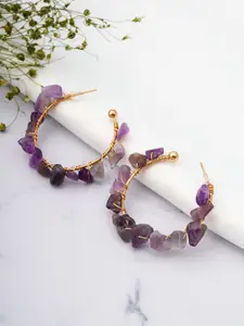 Emmie Women Gold-Toned & Purple Stone Half Hoop Earrings