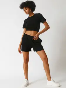 Campus Sutra Women Black Cotton Top with Shorts
