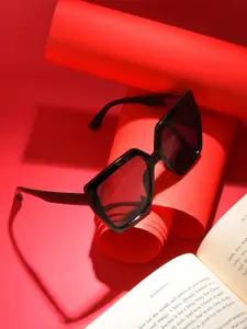 HAUTE SAUCE by  Campus Sutra HAUTE SAUCE by Campus Sutra Women Grey Lens & Black Oversized Sunglasses with UV Protected Lens