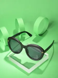 HAUTE SAUCE by  Campus Sutra HAUTE SAUCE by Campus Sutra Women Black Lens & Black Oval Sunglasses with Polarised and UV Protected Lens