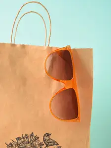 HAUTE SAUCE by  Campus Sutra HAUTE SAUCE by Campus Sutra Women Brown Lens & Orange Wayfarer Sunglasses with Polarised and UV Protected