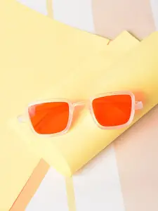 HAUTE SAUCE by  Campus Sutra HAUTE SAUCE by Campus Sutra Women Orange Lens & White Wayfarer Sunglasses with UV Protected Lens