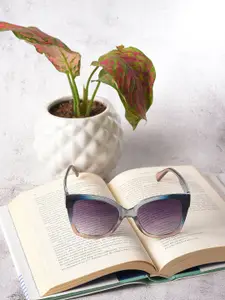 HAUTE SAUCE by  Campus Sutra HAUTE SAUCE by Campus Sutra Women Black Lens & Blue Cateye Sunglasses with Polarised Lens