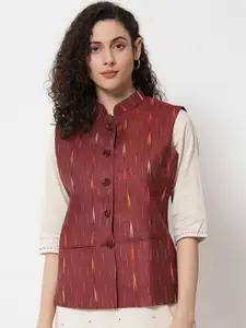 Vastraa Fusion Women Pure Cotton Ikkat Printed Nehru Jacket