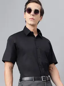 Hancock Men Black Slim Fit Solid Formal Shirt
