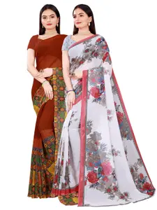 Florence White & Brown Pure Georgette Saree