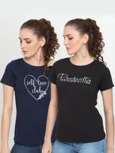 UnaOne Women Black Typography 2 T-shirt