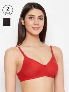 ALIZA Women Pack Of 2 Red & Black Non Padded T-Shirt Bra
