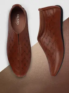 FAUSTO Men Brown Printed PU Ethnic Slip-On Shoe Style  Mojaris