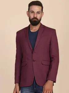 TAHVO Men Maroon Solid Single Breasted Slim-Fit Blazer