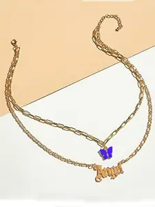 Vembley Gold-Toned & Blue Gold-Plated Layered Necklace