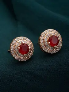 PANASH Gold-Toned & Red Circular Studs Earrings