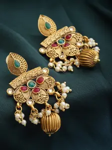 PANASH Green & Pink Contemporary Gold-Plated Chandbalis Earrings