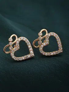 PANASH Women Gold-Toned Heart Shaped Studs Earrings