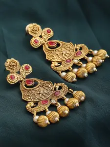 PANASH Red Gold-Plated Peacock Shaped Drop Earrings