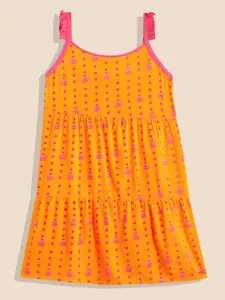 House of Pataudi Orange Printed Fit & Flare Dress