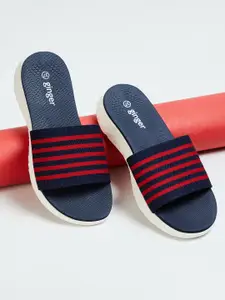 Ginger by Lifestyle Women Navy Blue & Red Striped Sliders