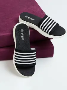 Ginger by Lifestyle Women Black & White Striped Sliders