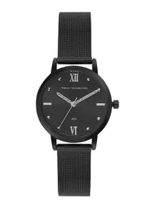 French Connection Women Black Dial & Black Stainless Steel Bracelet Style Straps Analogue Watch FCE20B