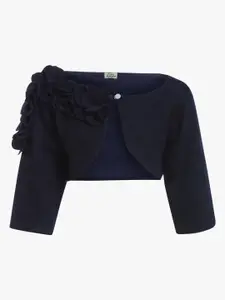 A Little Fable Girls Navy Blue Embroidered Crop Shrug