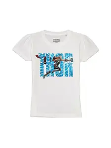 Marvel by Wear Your Mind Girls White Thor Printed Pure Cotton T-shirt
