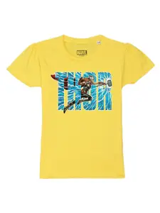 Marvel by Wear Your Mind Girls Yellow & Blue Printed T-shirt