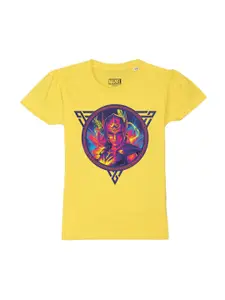 Marvel by Wear Your Mind Girls Yellow Printed Puff Sleeves T-shirt