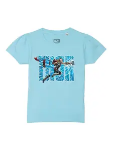 Marvel by Wear Your Mind Girls Blue Typography Printed Puff Sleeves T-shirt