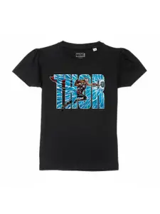 Marvel by Wear Your Mind Girls Black & Blue Typography T-shirt