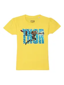 Marvel by Wear Your Mind Girls Yellow & Blue Printed T-shirt
