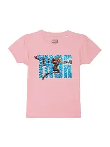 Marvel by Wear Your Mind Girls Pink & Blue Thor Printed Pure Cotton T-shirt