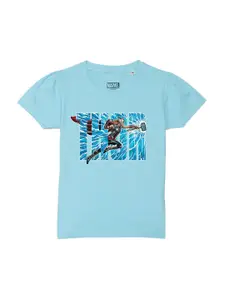 Marvel by Wear Your Mind Girls Blue Printed Puff Sleeves T-shirt