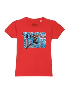 Marvel by Wear Your Mind Girls Red Typography Printed T-shirt