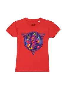 Marvel by Wear Your Mind Girls Red Printed Round Neck Pure Cotton T-shirt