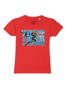Marvel by Wear Your Mind Girls Red Typography Printed T-shirt