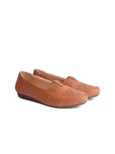 XE Looks Women Tan Printed Ballerinas with Laser Cuts Flats