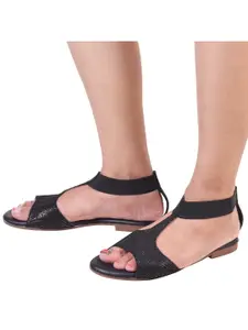 XE Looks Women Black Printed Open Toe Flats