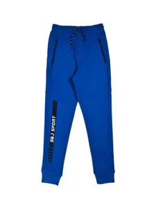 Gini and Jony Boys Blue Solid Cotton Joggers Track Pants