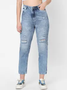 Kraus Jeans Women Blue High-Rise Mildly Distressed Heavy Fade Jeans