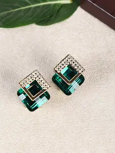 Shining Diva Fashion Green & Gold-Toned Contemporary Studs Earrings