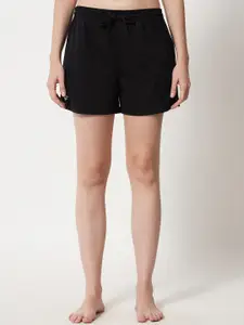 FFLIRTYGO Women Black Solid Cotton Shorts