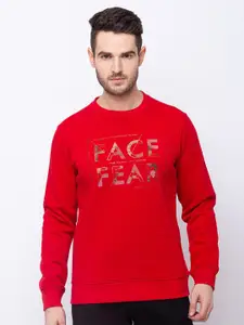 Status Quo Men Red Printed Sweatshirt