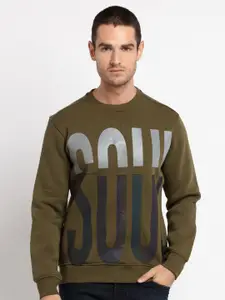 Status Quo Men Olive Green Printed Sweatshirt