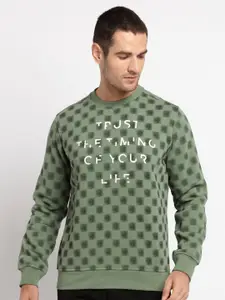 Status Quo Men Green Checked Sweatshirt