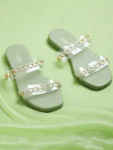 CODE by Lifestyle Women Green Embellished Open Toe Flats