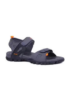 ASIAN Men Grey & Orange Sports Sandals