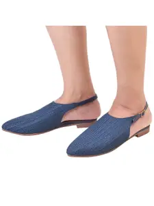 XE Looks Women Navy Blue Textured Ballerinas with Bows Flats